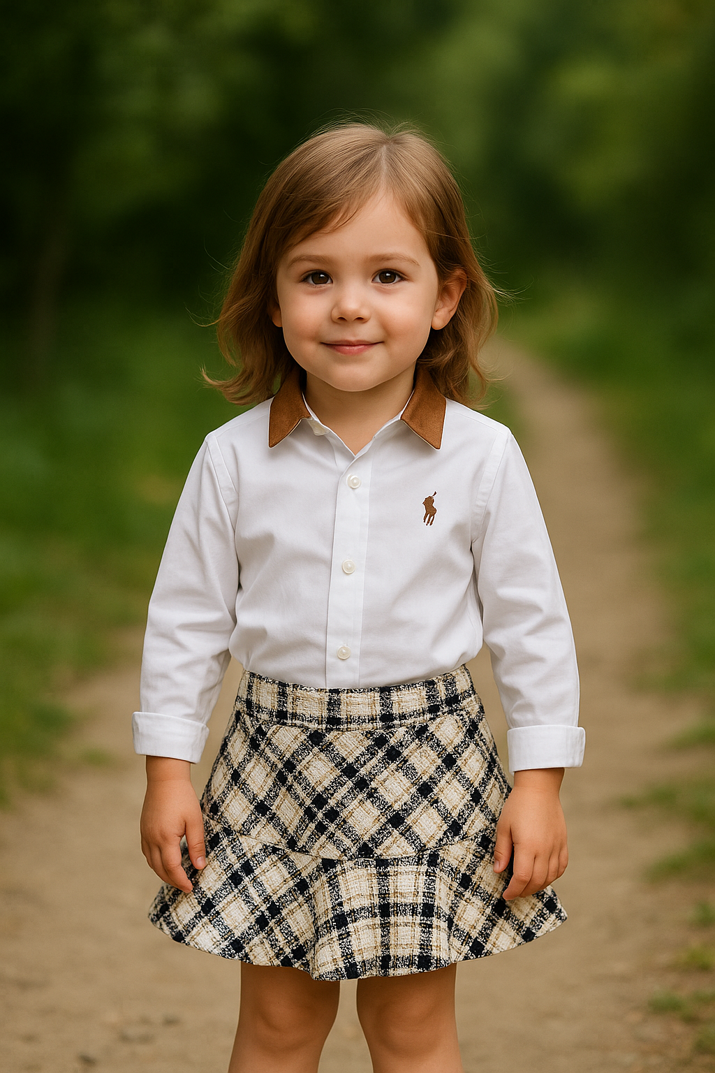 Детска елегантна риза с карирана пола – комплект