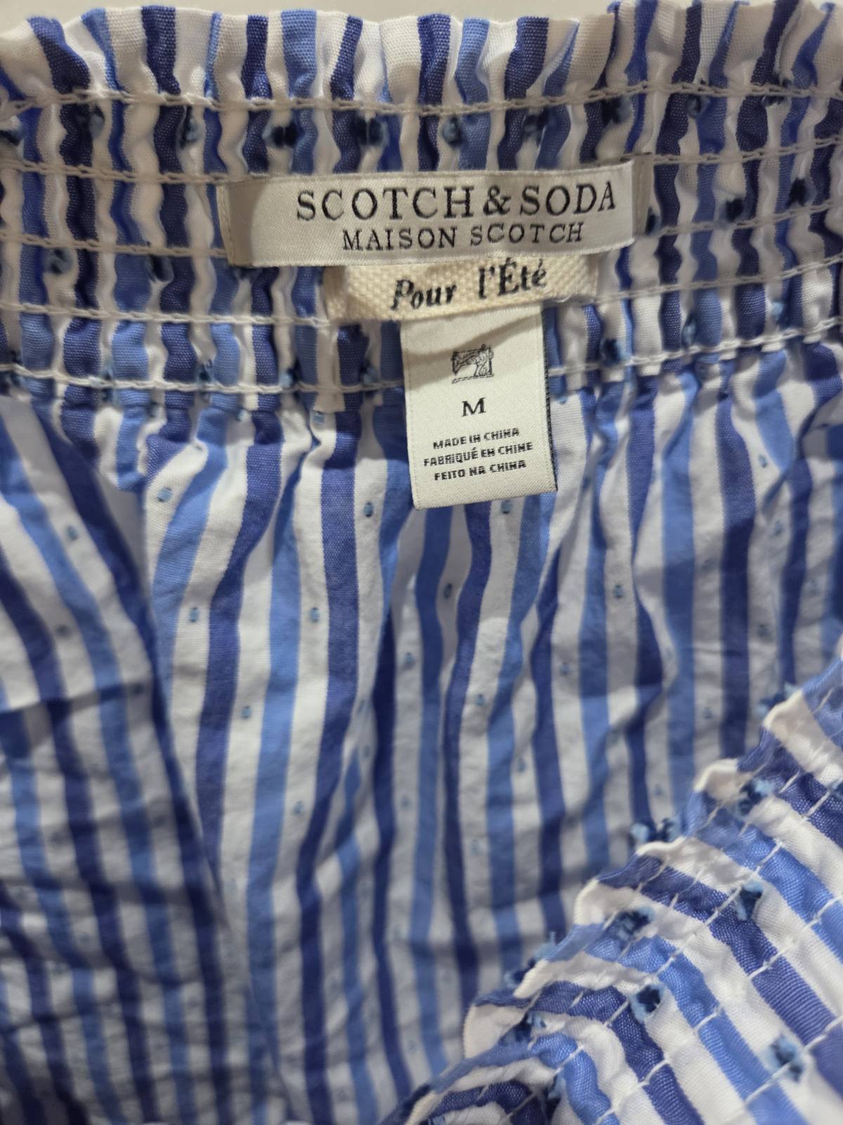 Scotch & Soda дамска блуза с паднали рамене – синьо райе – размер M